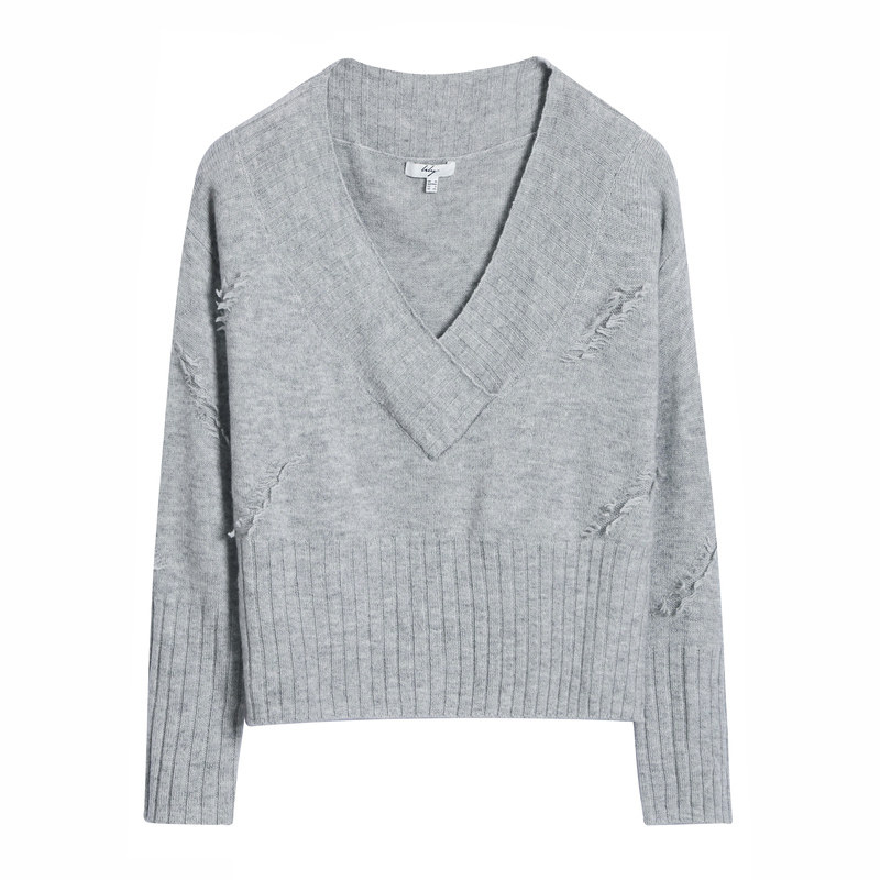 lily2019冬新款女装大v领短款毛衣 lily京平毛衣