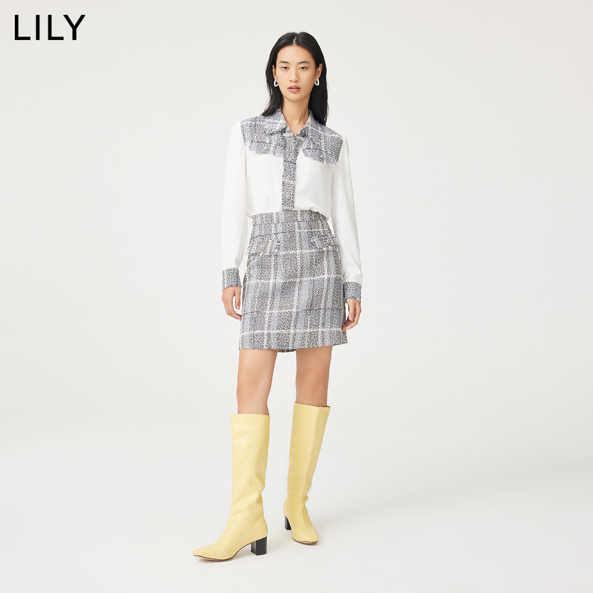 【商场同款】LILY2022秋新款女装别致设计感拼接宽松垂感长袖衬衫 - 图1