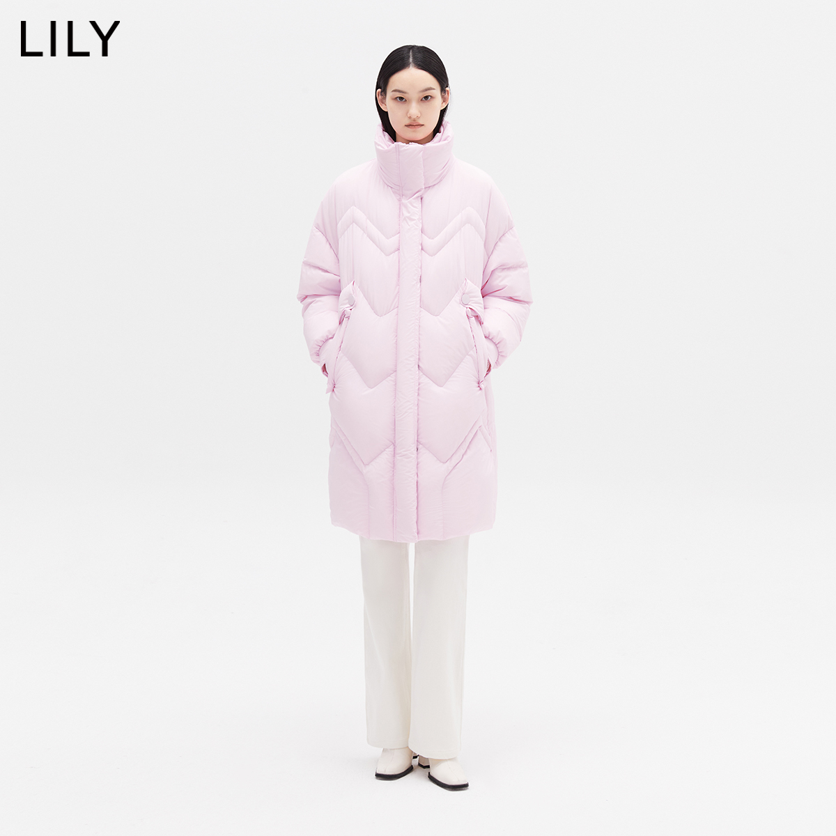 【商场同款】LILY2023冬新款女装保暖鹅绒气质通勤长款羽绒服外套-图0