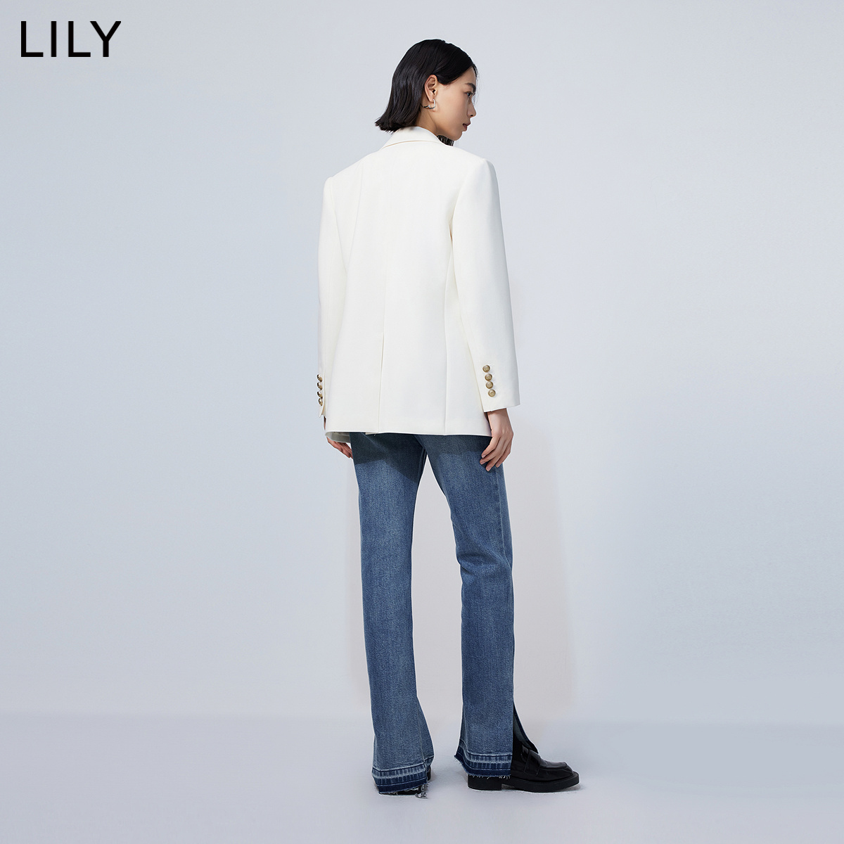 LILY2024春新款女装优雅通勤商务复古双排扣休闲西装外套小个子女