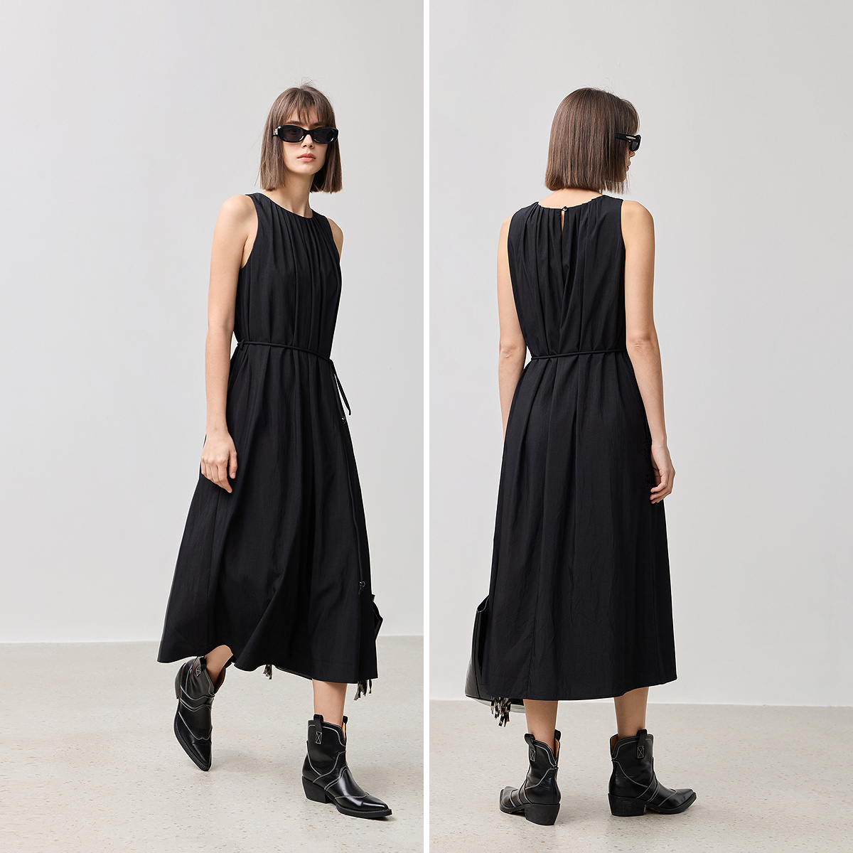 【LILY时光小黑裙】商场同款2025春新款浪漫收腰无袖背心连衣裙女 - 图1