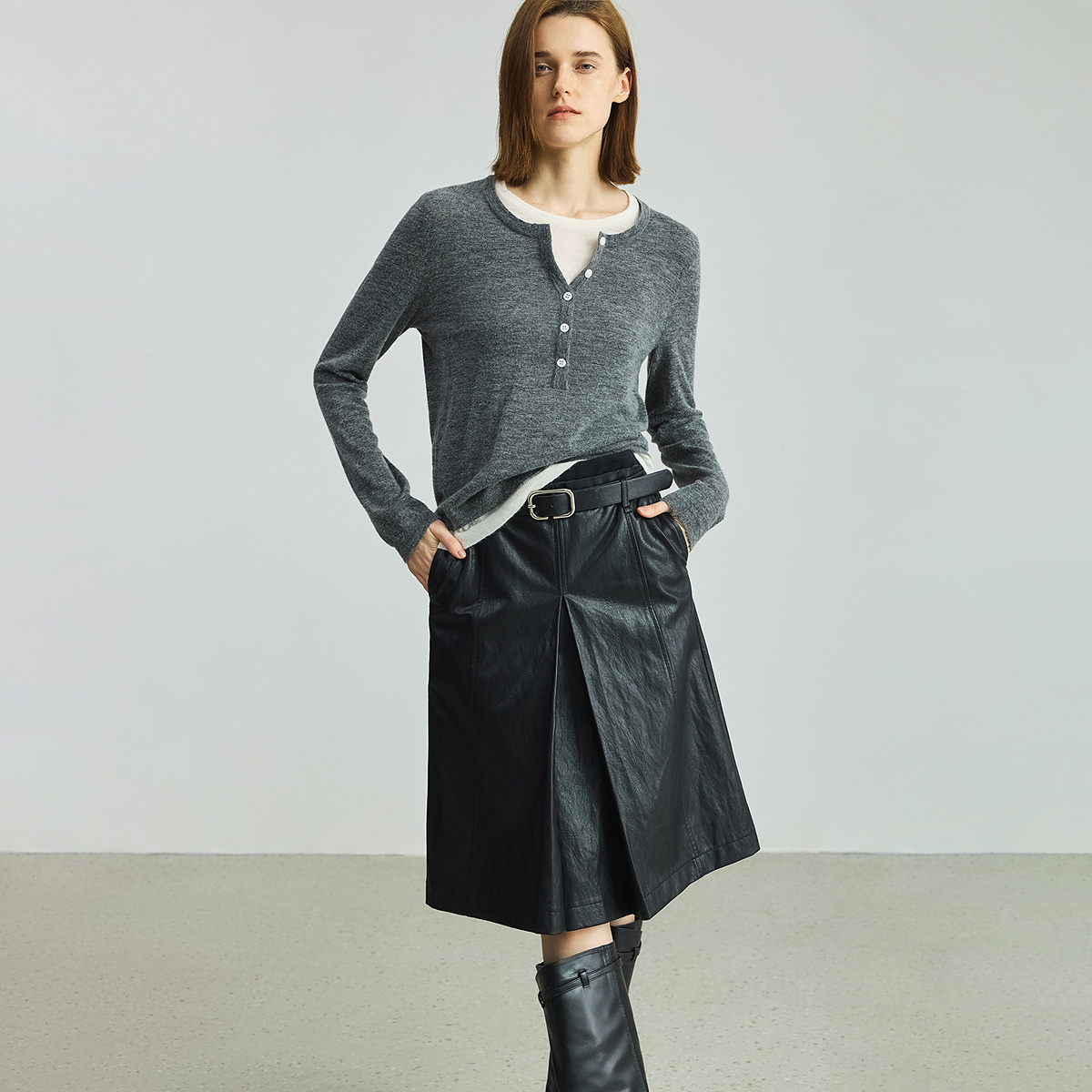 【商场同款】LILY2025新款女装羊毛羊驼毛混纺假两件套头针织衫 - 图2