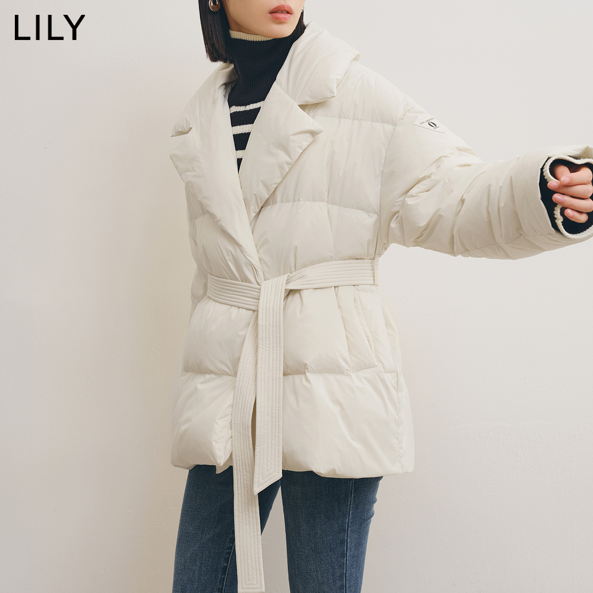 LILY2024春新款女装气质通勤款纯色优雅西装式羽绒服外套女-图0