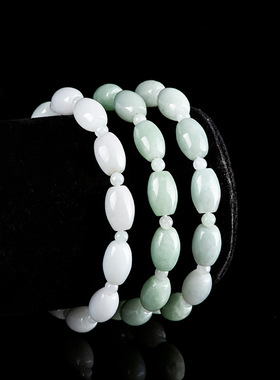 天然A货翡翠浅绿路路通玉石手串