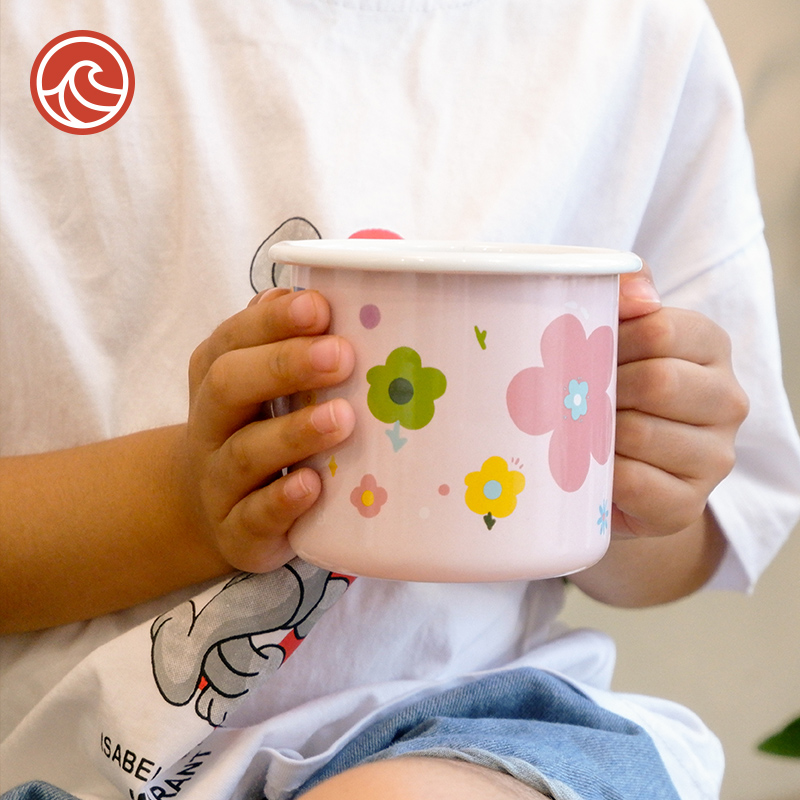 久石让北欧女生搪瓷杯儿童水杯粉色可爱复古茶杯咖啡牛奶马克杯子-图1