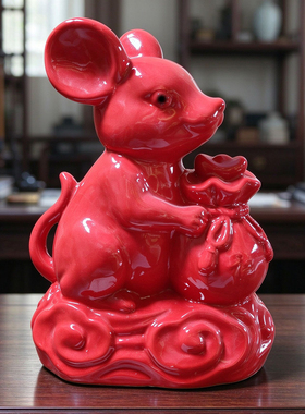 正红色陶瓷器十二生肖生日礼物鼠牛虎龙蛇送礼马羊猴鸡装饰摆件