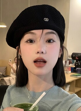 贝雷帽逛街透气女秋天镂空画家帽