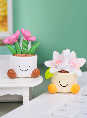 小花篮可爱表情花盆栽花朵摆件