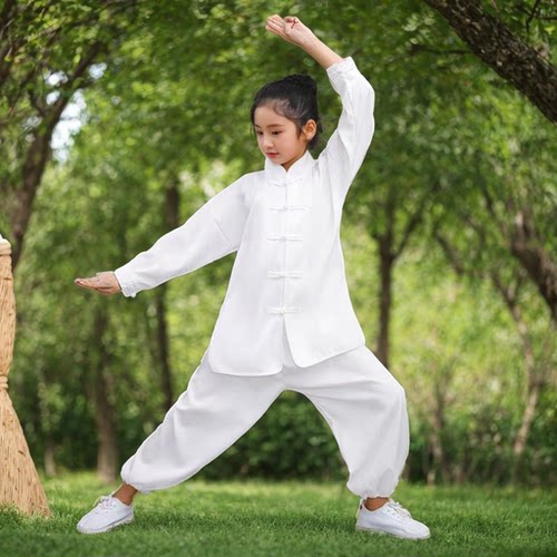 儿童武术太极服白色男女学生练功服学校团体操比赛六一幼儿表演服 - 图1