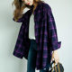Purple long loose vintage fur coat plaid shirt