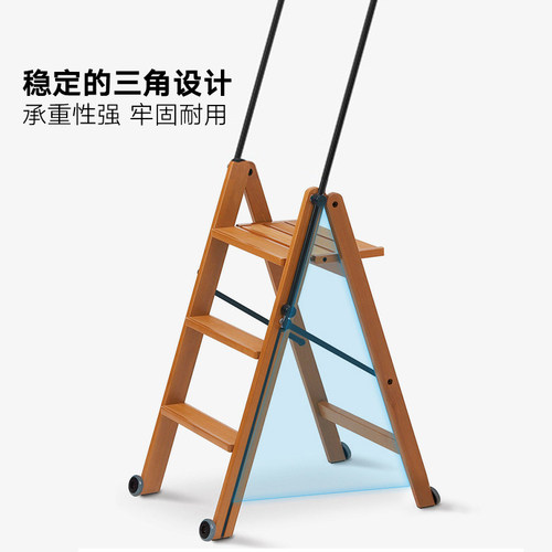 利快梯子意大利进口多功能折叠实木家用伸缩加厚书架梯子凳子两用 - 图2