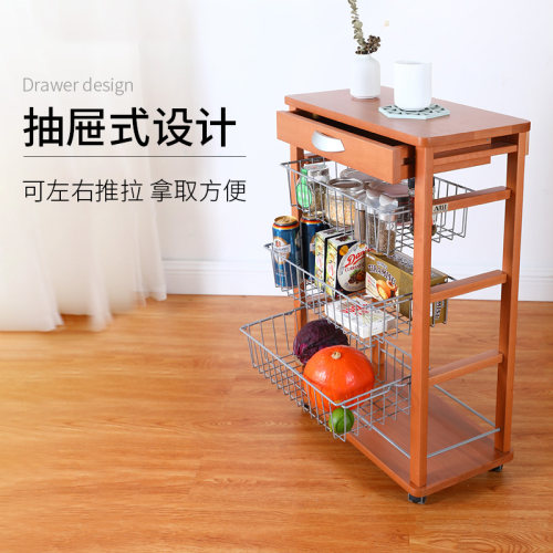 利快意大利实木多层果蔬厨房置物小推车多功能落地移动收纳架 - 图1
