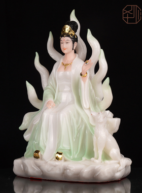 九尾狐娘娘神像女男狐白狐红狐青丘灵狐佛像仿陶瓷汉白玉新款摆件