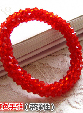 本命年红色编织甜美风水晶手链