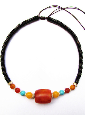 复古风琥珀锁骨链蜜蜡女男士短款