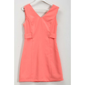 朵以2022夏新款简约气质无袖V领修身中长款连衣裙女装32DX81748