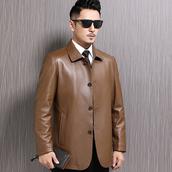 jacket ຫນັງແທ້ຂອງຜູ້ຊາຍ deerskin lapel jacketed ເຕົ້ານົມດຽວ Haining ເກີບຫນັງ jacket ຊັ້ນສູງບາດເຈັບແລະ windbreaker jacket ຫນັງ