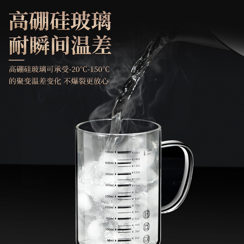 玻璃刻度牛奶杯家用耐高温带盖水杯可微波学生咖啡豆浆杯早餐杯子