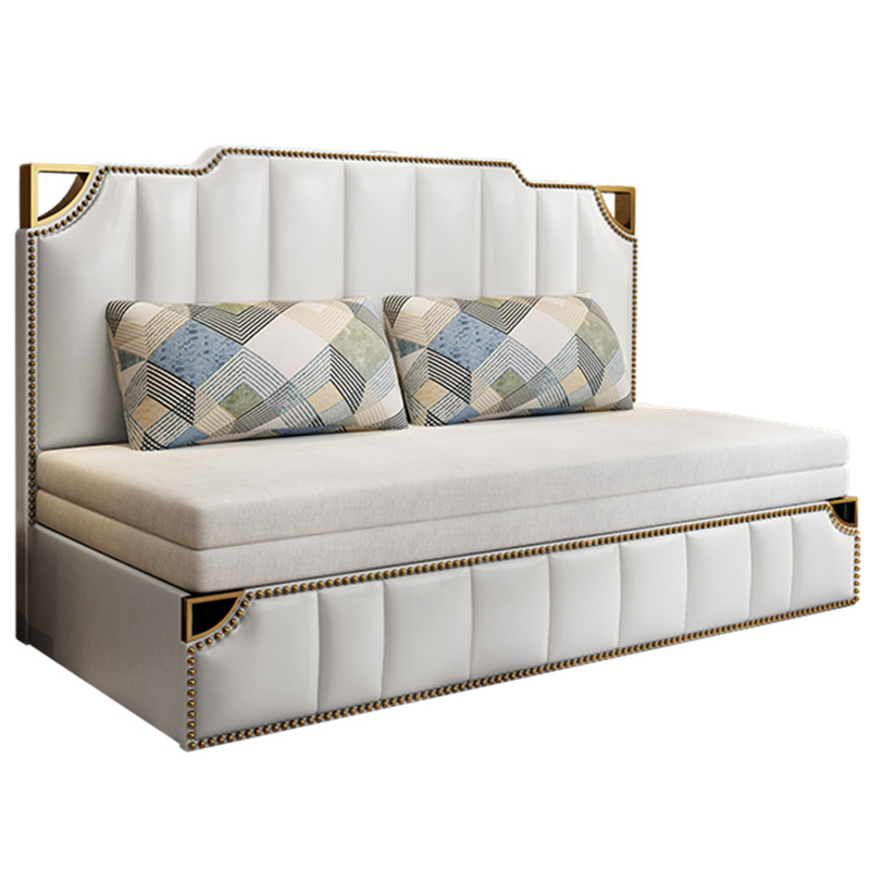 轻奢皮布结合多功能布艺沙发可储物沙发床折叠两用小户型双人客厅