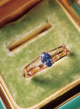 镀金高级感典雅精致小众原创设计轻珠宝秋冬坦桑石锆石多层戒指