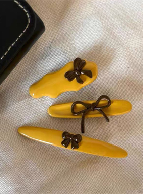 韩系新款黄色咖色蝴蝶结发夹刘海夹碎发侧边鸭嘴夹发卡子边夹发饰