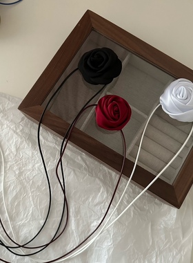 手工布艺玫瑰花锁骨项链