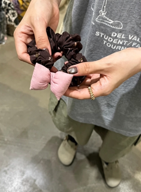 韩系新款碎花大肠发圈很韩的粉咖配色蝴蝶结爱心发绳抓夹发箍发饰