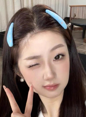 韩系软糯针织蓝色波点椭圆BB夹发夹布艺百搭侧边刘海掰掰夹碎发卡