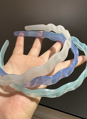 可爱透明果冻色带齿防滑波浪发箍洗脸压头箍外出百搭简约发卡头饰
