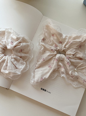 海棠春色粉色碎花蝴蝶结蕾丝方巾