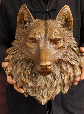 纯黄铜狮子头狼头虎羊大象头立体