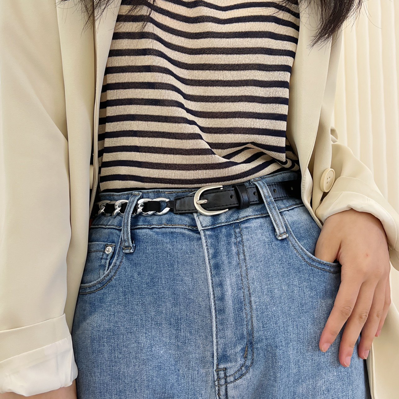 原创拼接腰带女新款银色链条裤带韩版时尚潮配休闲西裤皮带女黑色,淘宝优惠券,粉丝福利购,淘宝优惠卷