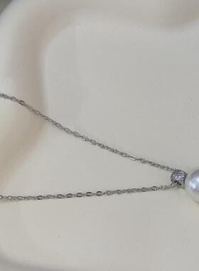 单颗珍珠项链女灯泡吊坠气质高级镶钻小众设计颈链时尚锁骨链百搭