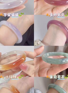 玻璃仿玉粗款圆条青梅绿茶手镯一步一响叮当镯闺蜜女镯小红书同款