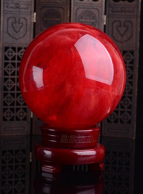 天然红水晶球摆件鸿运当头红色家居店铺招财领导送长辈桌面礼物