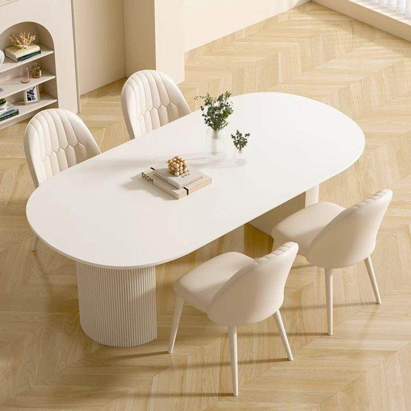 奶油风纯白岩板餐桌家用小户型轻奢现代简约网红椭圆餐桌椅子组合,淘宝优惠券,粉丝福利购,淘宝优惠卷