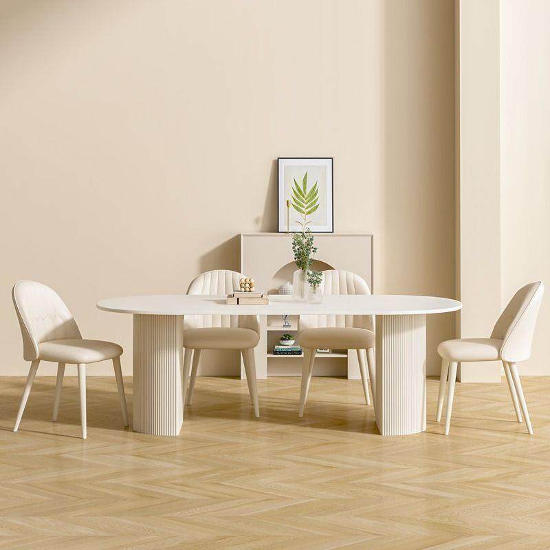 奶油风纯白岩板餐桌家用小户型轻奢现代简约网红椭圆餐桌椅子组合,淘宝优惠券,粉丝福利购,淘宝优惠卷