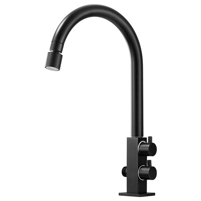 黑色厨房水龙头水槽室外阳台单冷洗衣机洗碗机双控一进二出多功能 - 图3