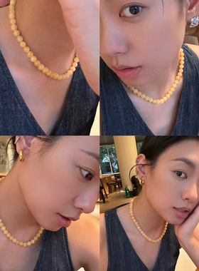 734钛钢磁吸扣鹅黄色串珠锁骨链 卫衣链百搭不挑人