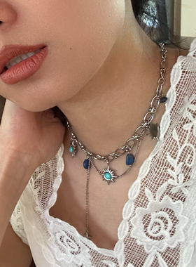 734钛钢不掉色绿色青金石串珠项链女新款高级感中古锁骨链