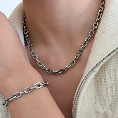 734钛钢可洗澡白金色夸张古巴链不掉色锁骨链加粗卫衣毛衣链