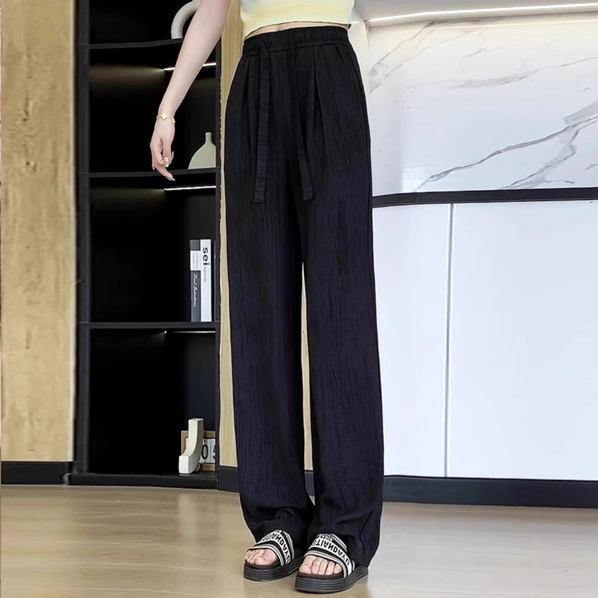 清仓捡漏天丝棉麻阔腿裤女大码小个子高腰垂感亚麻直筒慵懒拖地裤,淘宝优惠券,粉丝福利购,淘宝优惠卷