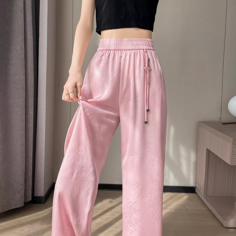 清仓捡漏裤子女新中式国风醋酸裤子缎面冰丝大码小个子休闲阔腿裤,淘宝优惠券,粉丝福利购,淘宝优惠卷