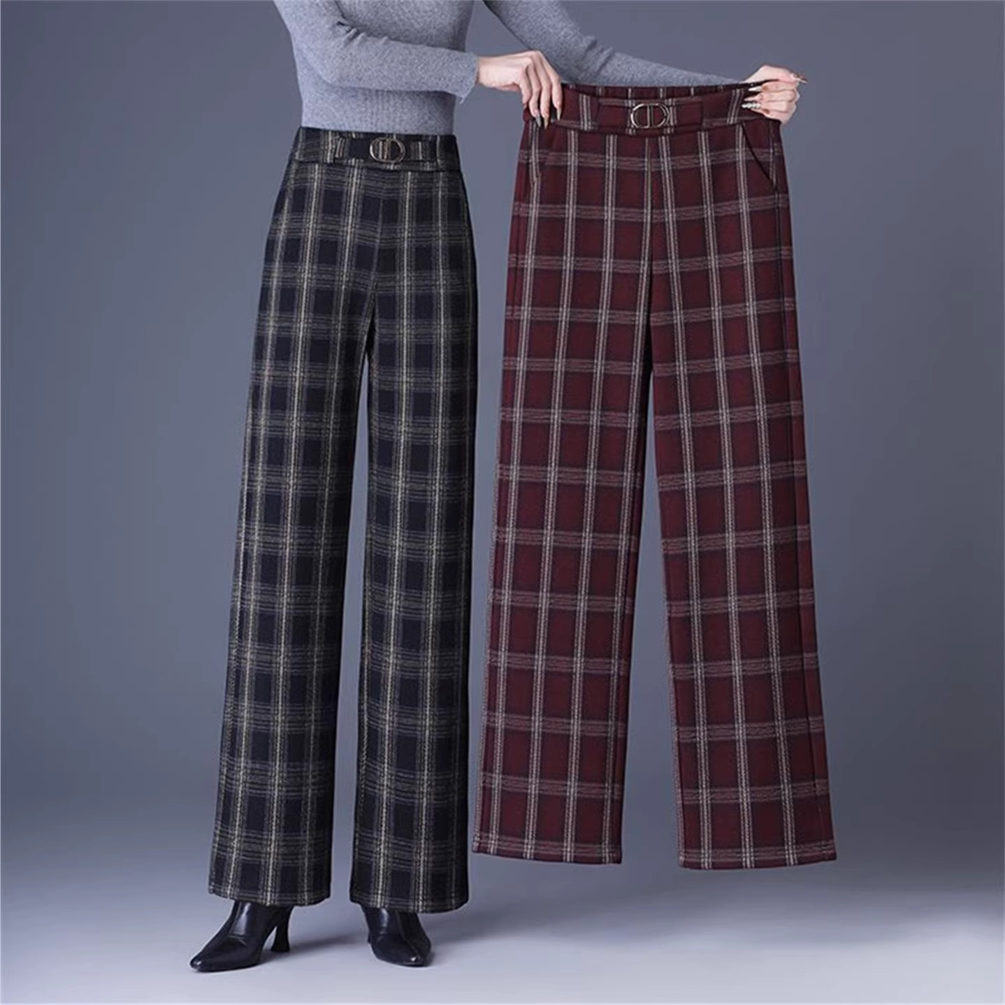 清仓捡漏窄版毛呢阔腿裤女春秋冬季大码加绒加厚小个子休闲直筒裤,淘宝优惠券,粉丝福利购,淘宝优惠卷