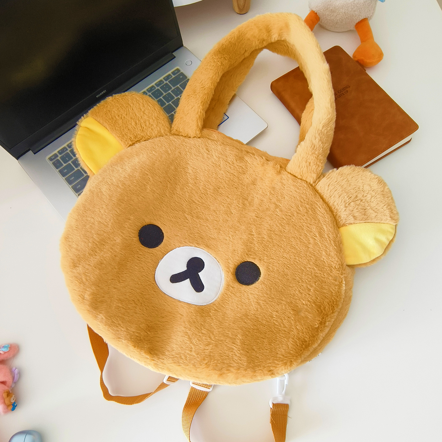 可爱轻松熊大容量单肩包卡通小熊手拎包收纳少女学生毛绒斜挎包包 - 图3