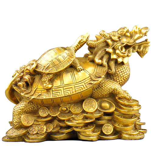 铜母子龙龟摆件铜黄铜金钱龟八卦龙头龟门口办公室客厅家居饰品 - 图3