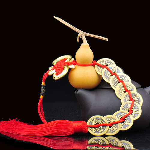 普生缘天然葫芦黄铜五帝钱门对门窗铜钱挂件带龙头吉祥结装饰品 - 图3