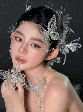 新娘仙气水晶蝴蝶发夹婚礼拍照