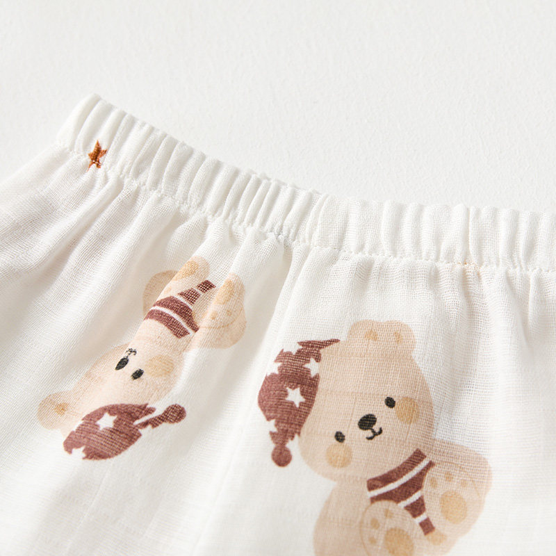 婴儿防蚊裤子A类夏天薄款男童女童睡裤宝宝长裤纱布纯棉夏季儿童