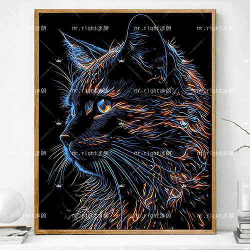 彩色猫画画diy数字油画填充填色抽象手工手绘解压解闷丙烯油彩画_虎窝淘